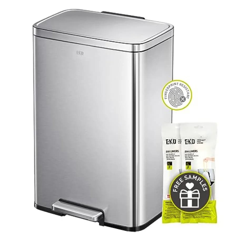 Cestino per Rifiuti Madison in Acciaio Inox Spazzolato da 50 Litri/13,2 Galloni con Fodera Interna - Finitura Resistente alle Impronte