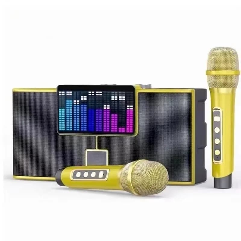 YS208 Altoparlante Bluetooth ad Alta Potenza, Macchina Karaoke Portatile Tutto-in-Uno con Doppi Microfoni, Luce Ritmica RGB e Subwoofer