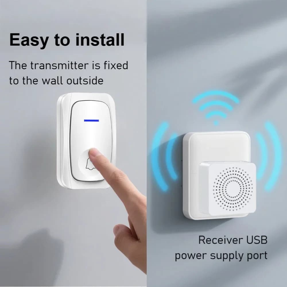 Campanello senza fili Suoneria forte e luce flash Allarme domestico Telecomando impermeabile Campanello per porta Spina USB Campanello di chiamata facile da installare