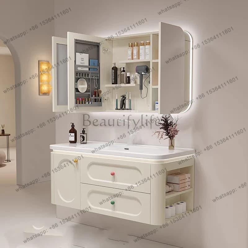 Mobiletto Moderno da Bagno con Specchio, Scaffali per Profumi, Armadietto per Cosmetici e Prodotti per la Cura della Pelle