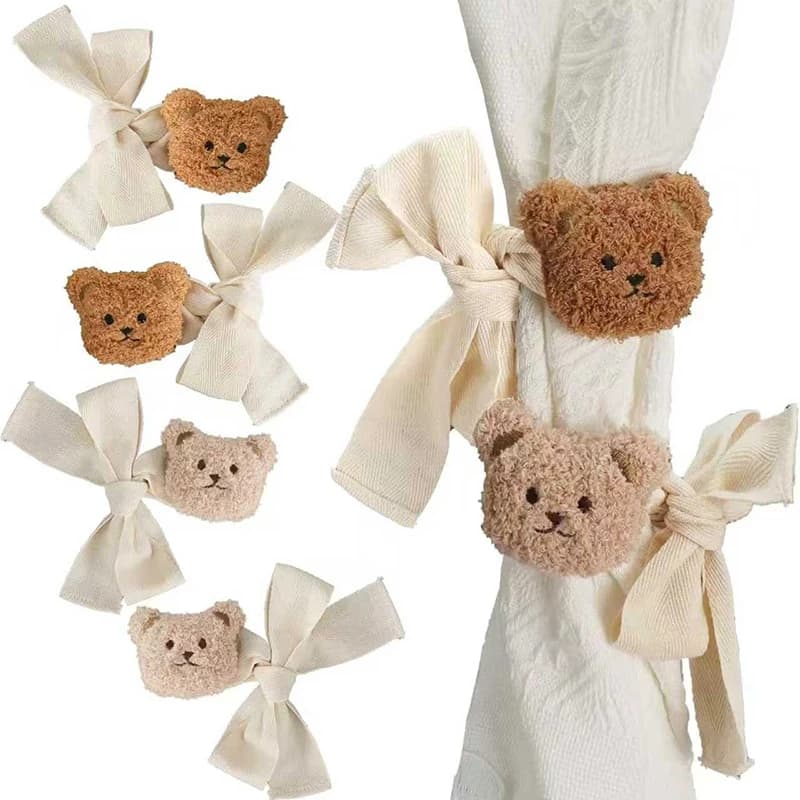 1/2 Pezzi Fermacurtain a Forma di Orso Cartone Animato, Cinghia per Legare Tende, Fibbia per Appendere, Corda per Tende per Cameretta Bambini, Decorazione Casa