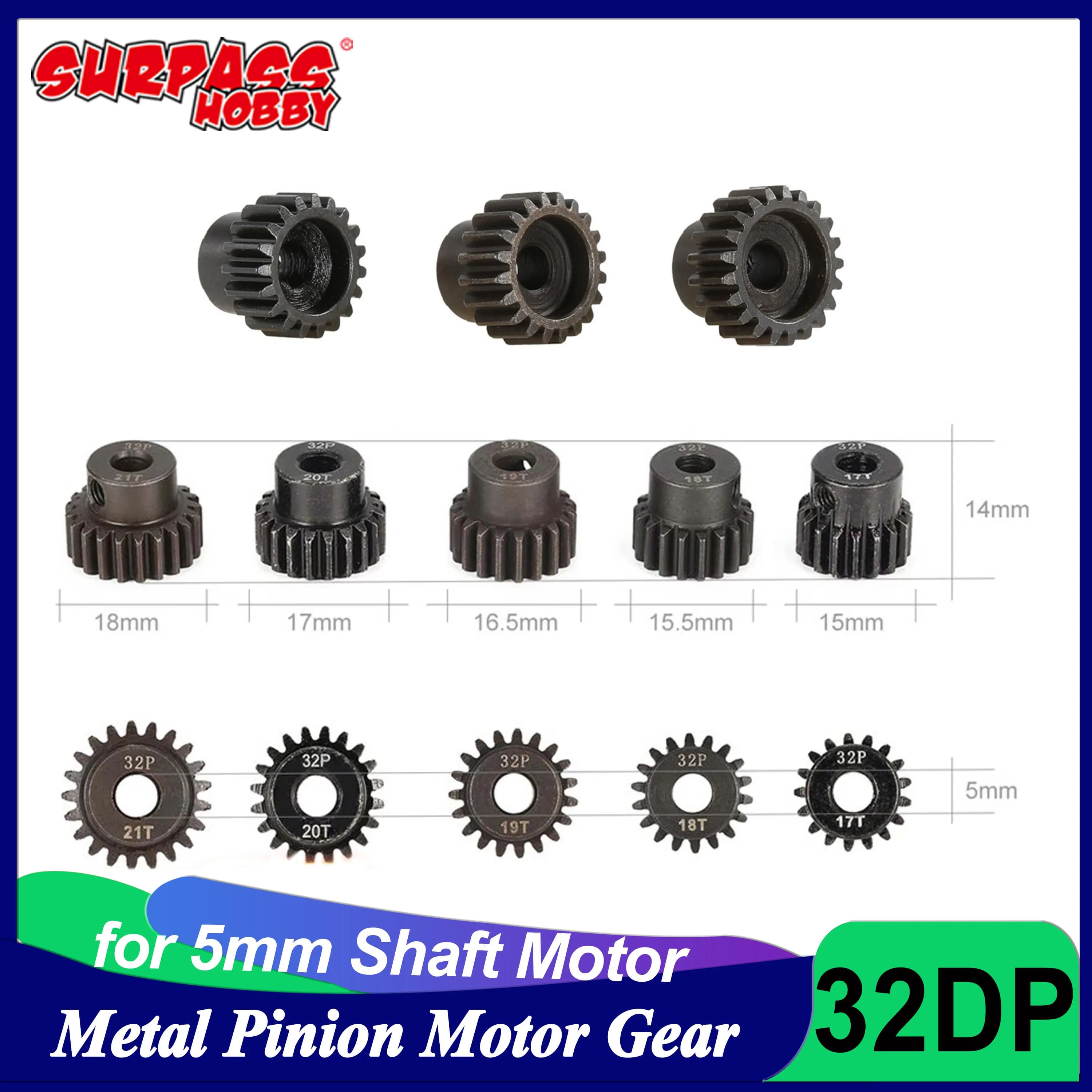 32DP 5mm 13T 14T 15T 16T 17T 18T 19T 20T 21T Pignone in acciaio nero Ingranaggio motore per 1/8 1/10 RC Auto Wltoys HSP Traxxas Tamiya HSP