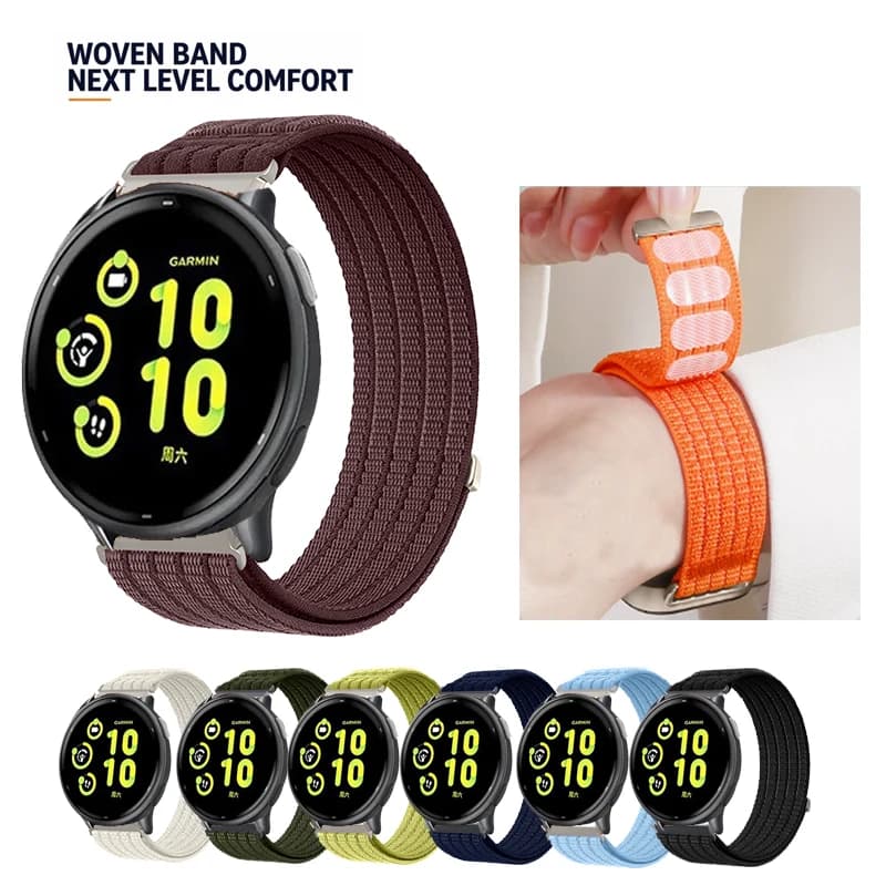 20mm Breathable Nylon Sport Loop Velcro Strap For Garmin Vivoactive 6 / 5 / 3 / 3 element