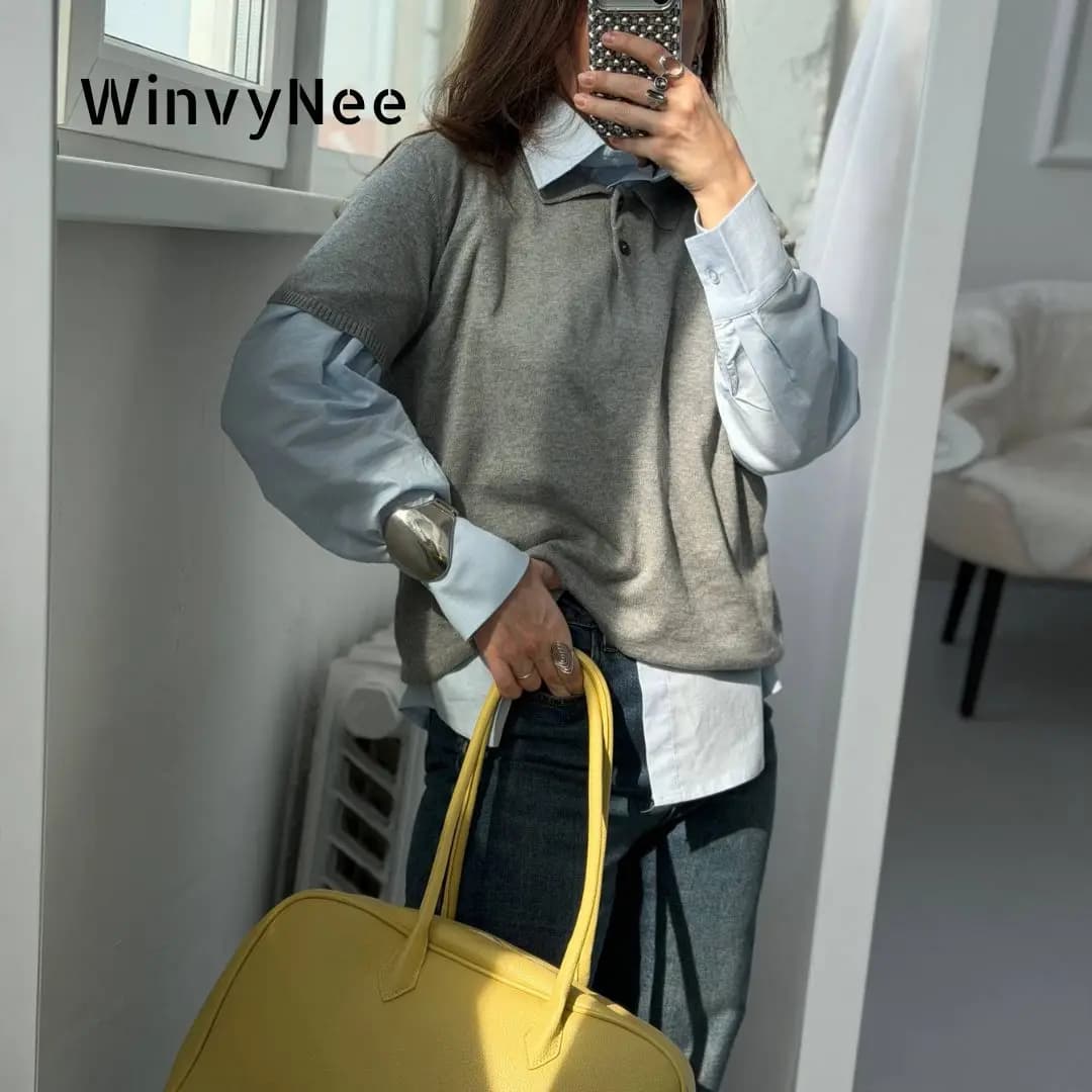 WinvyNee T-shirt da donna primavera estate a maniche corte in cotone con colletto polo, abbigliamento casual tinta unita ZA1002033