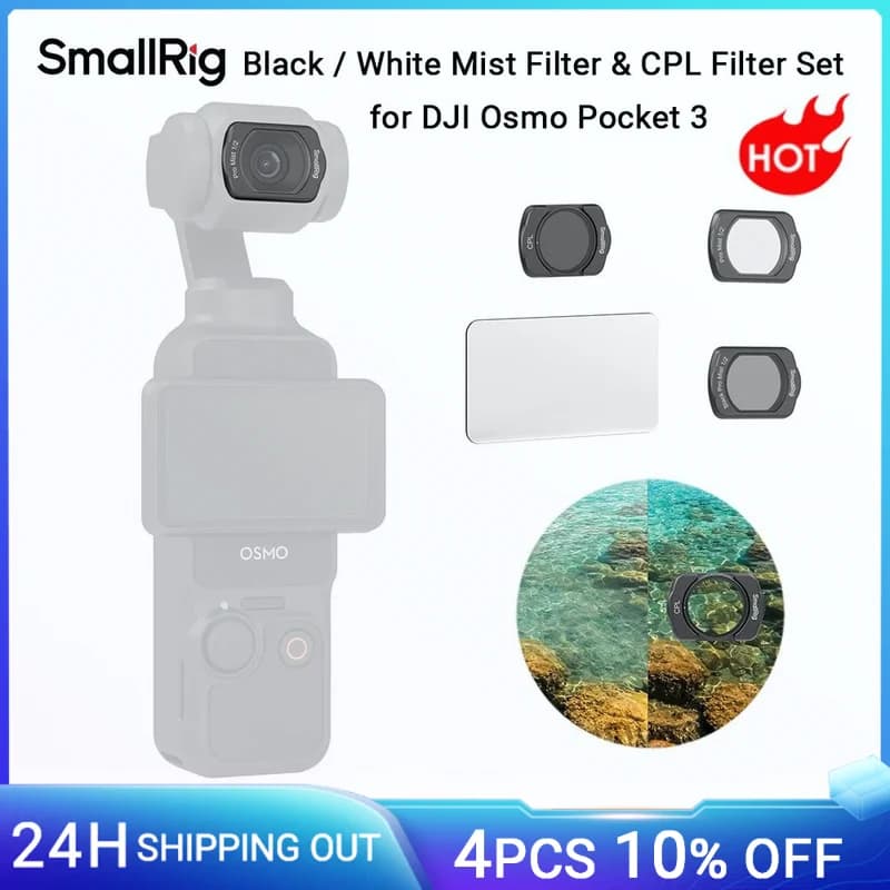 SmallRig Set filtro nebulizzatore nero/bianco e filtro CPL per DJI Osmo Pocket 3, chiusura magnetica, filtro W CPL e protezione schermo -4775