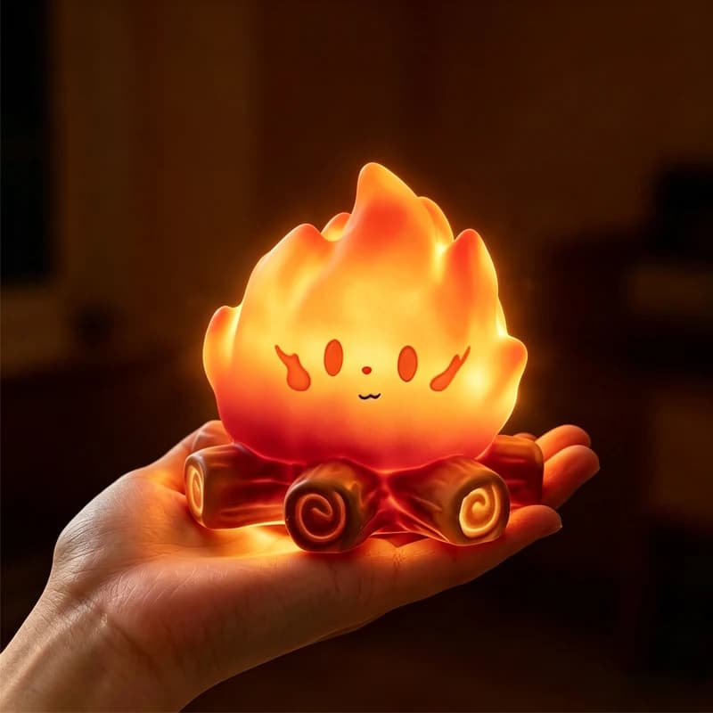 Creativity Kawaii Mini Cartoon Campfire Silicone Night Light LED Flame Simulation Log Warm Light Lamp Decor Ornament Toys