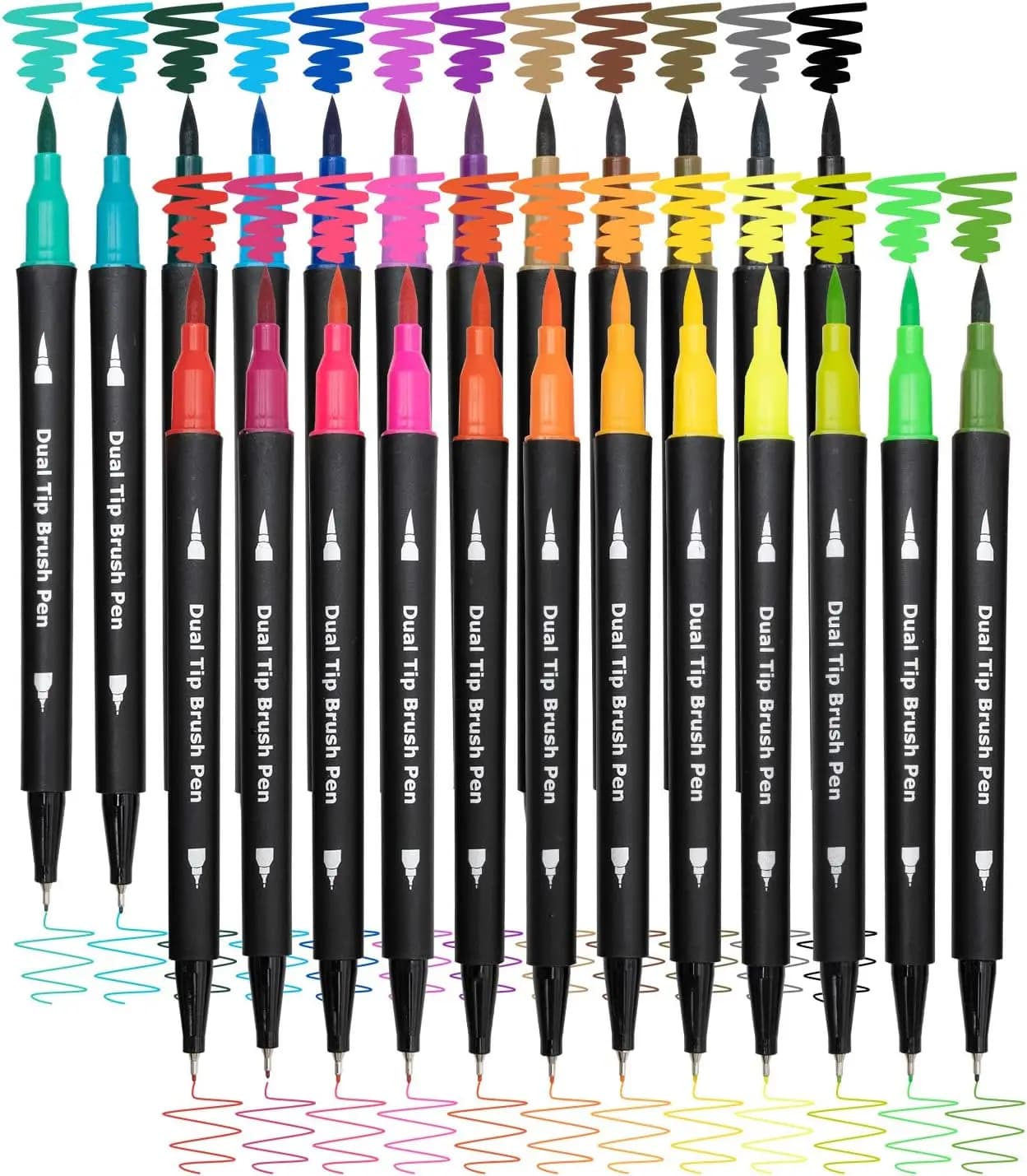 24 Pennarelli a Doppia Punta Colorati, Punta Fine e a Pennello per Libri da Colorare, Diari, Agende, Prendere Appunti