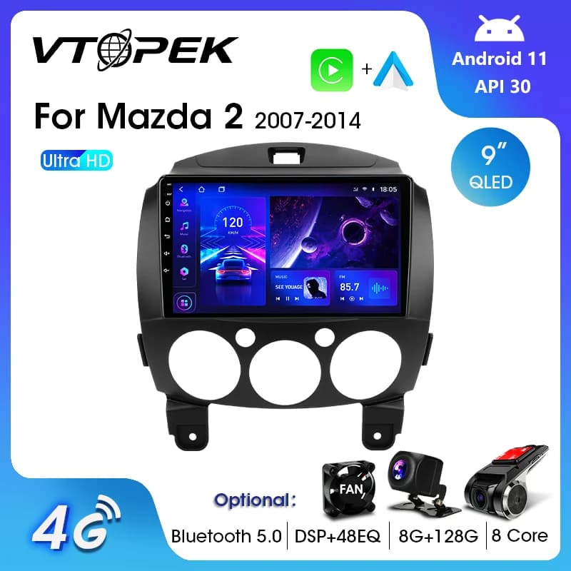 Vtopek 2Din Per Mazda2 2007-2014 4G Android 11 Auto Stereo Radio Multimedia Video Player di Navigazione GPS Unità Principale Carplay