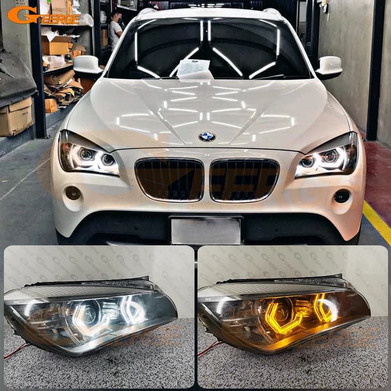 For BMW X1 E84 2009 2011 2012 2013 2014 2015 Super Bright Day Light 3D Hexagon M4 Style iconic Crystal Led Angel Eyes Halo Rings