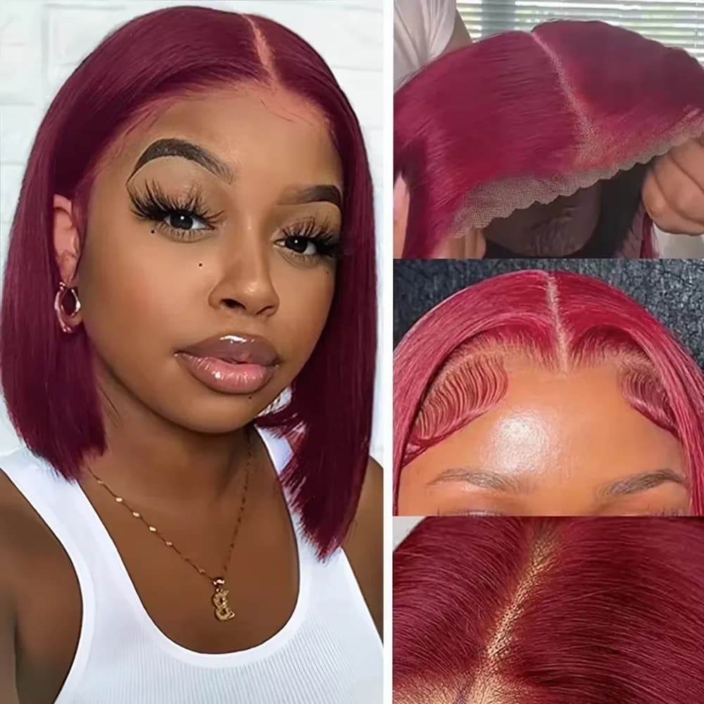 13x4 Wear and Go Glueless Bob parrucca capelli umani parrucche Bob lisci capelli umani 100% 99J colore rosso 7x5 parrucche Glueless pronte da indossare
