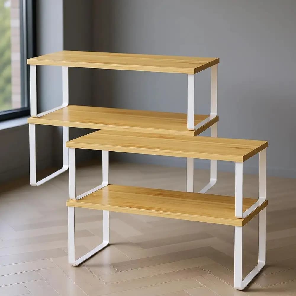 Set di 4 Grandi Ripiani da Cucina da 15,7 Pollici - Organizzatori per Dispensa in Legno, Scaffali Portaoggetti, Porta Spezie, Impilabili, Espandibili, in Metallo