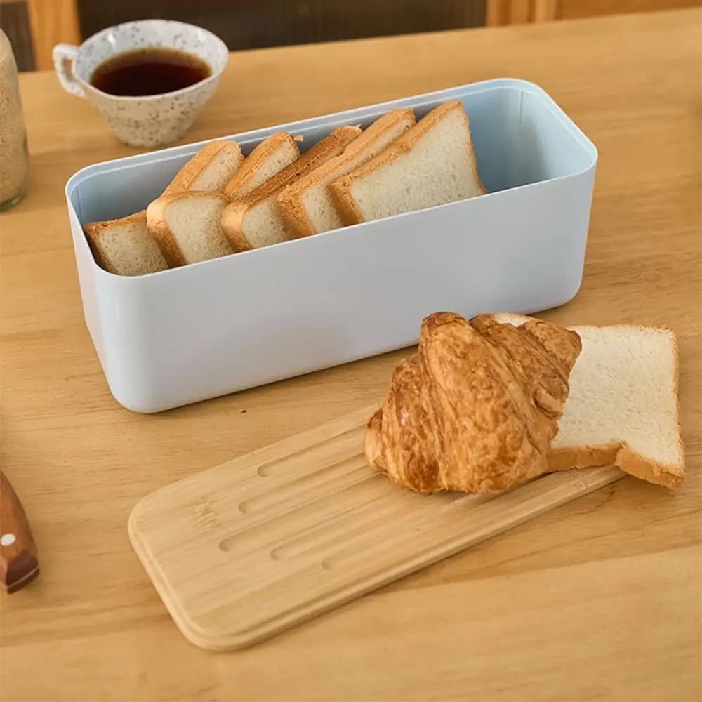 Cutting Board Lid Bread Box With Wooden Lid Bamboo Lid Rectangular Shape Food Storage Container Fresh Keeping Spacious Container