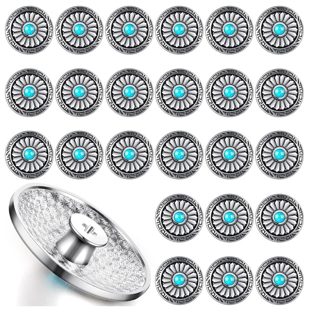 5 Pezzi Bottoni Decorativi Rotondi a Forma di Girasole in Finta Turchese, Bottoni a Vite in Metallo per Fai da Te, Artigianato, Cinture in Pelle