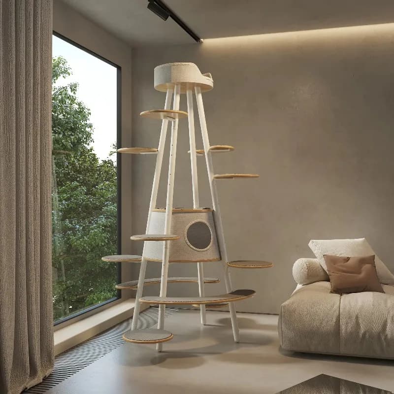 Adjustable Multi Platform Carbon Steel Column With Scratching Cloth Luxury Design Washable Pet Indoor Condo Climb Cat Tree Tower