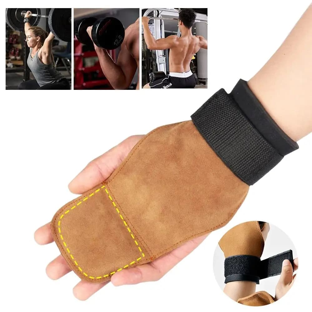 PU Leather Gloves Double Layer Gym Training Gloves with Bovine Leather Wrist Strap Anti-slip Gloves for Heel