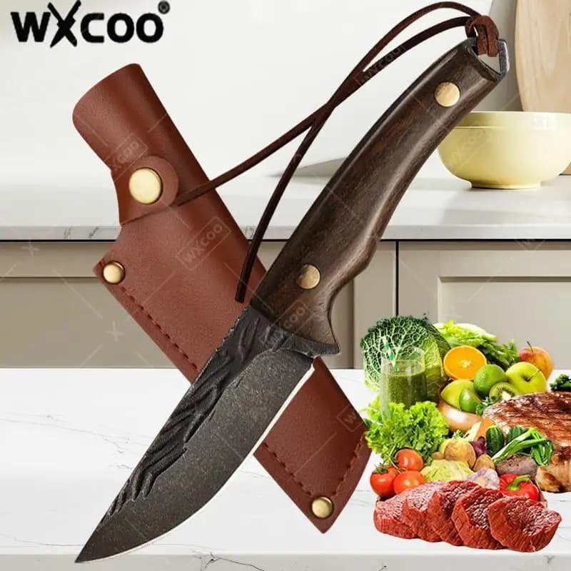 WXCOO Coltello da cucina forgiato in acciaio inossidabile Strumenti da cucina Coltello per disossare da chef Manico in legno Mannaia per carne Coltello multiuso per frutta