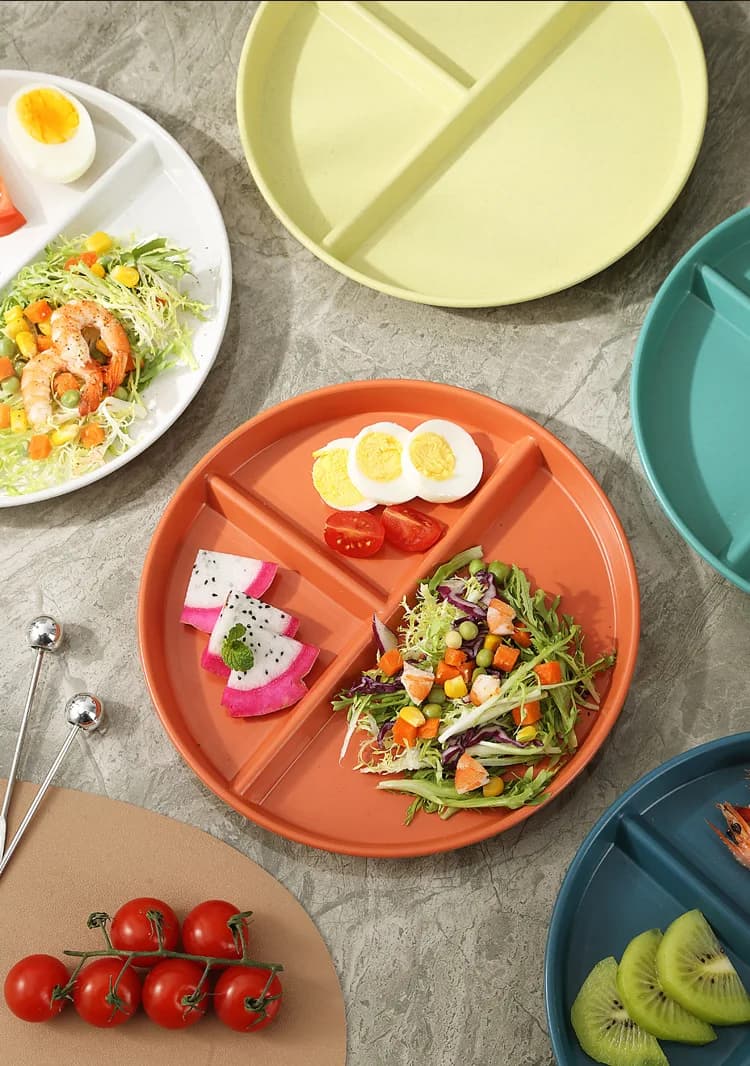 1/4/6pcs Orange Three Grid Dining Plate Grid Fat Reduction Plate Household Breakfast Utensils Ceramic Weight Loss Dinner Plates