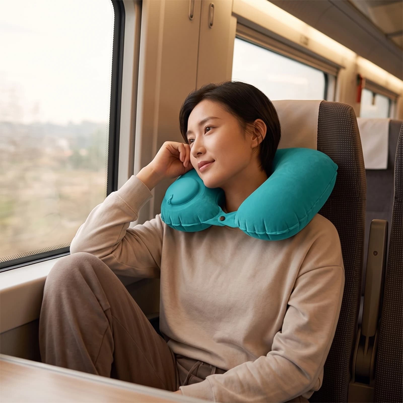 Inflatable Travel Pillow Foldable Inflatable Neck Pillow Lightweight Supportive for Travelers, Flights, Car Rides