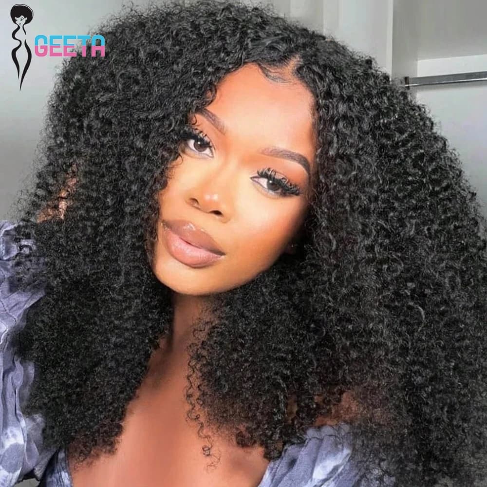 Geeta 300% 250% Curly Half Wigs Human Hair Glueless Wigs Upgrade 3 In 1 Half Wig Seamless Clip Ins Flip Over Drawstring Half Wig