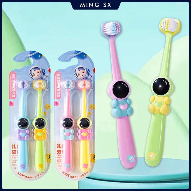 2 pieces toothbrush for children tooth whitening brushes with soft three-sided bristles for children 3-12 years dental oral hygiene