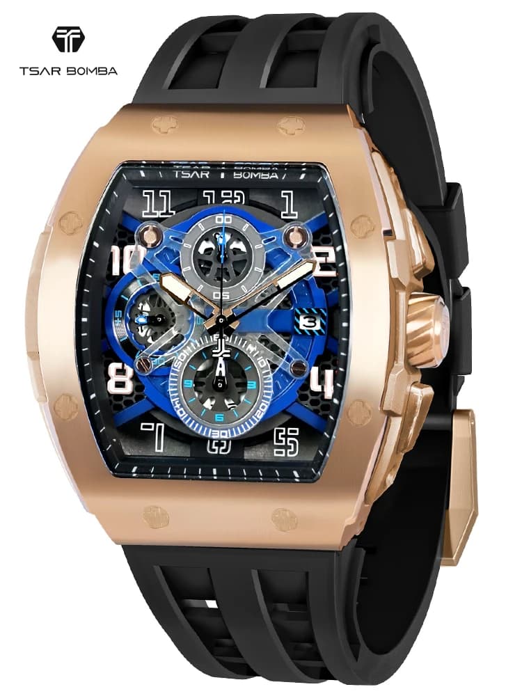 TSAR BOMBA Orologi da uomo Orologio da polso Tonneau Orologio al quarzo Zaffiro Data Cronografo Orologio da uomo di lusso