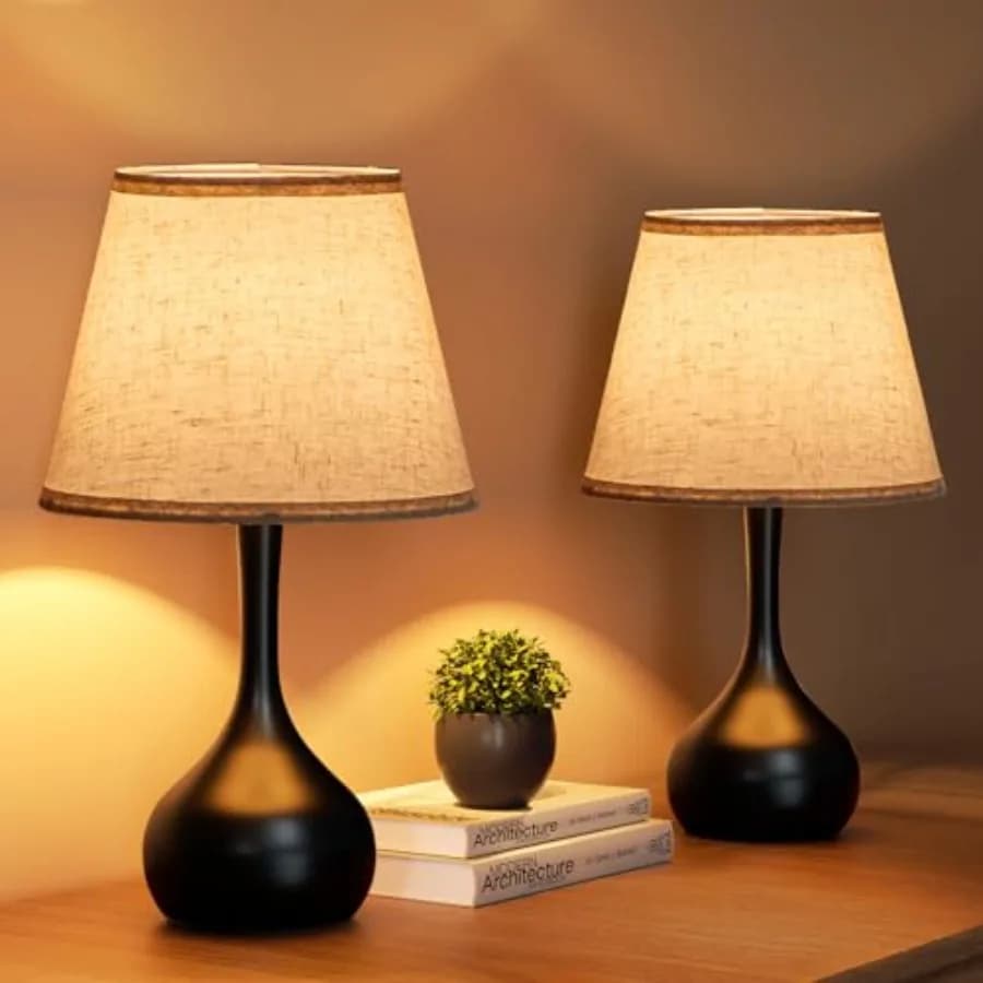 Set di 2 Lampade da Comodino Touch, Stile Rustico, Dimmerabili a 3 Livelli, con Paralume in Tessuto, Lampada da Scrivania per Lettura e Camera da Letto