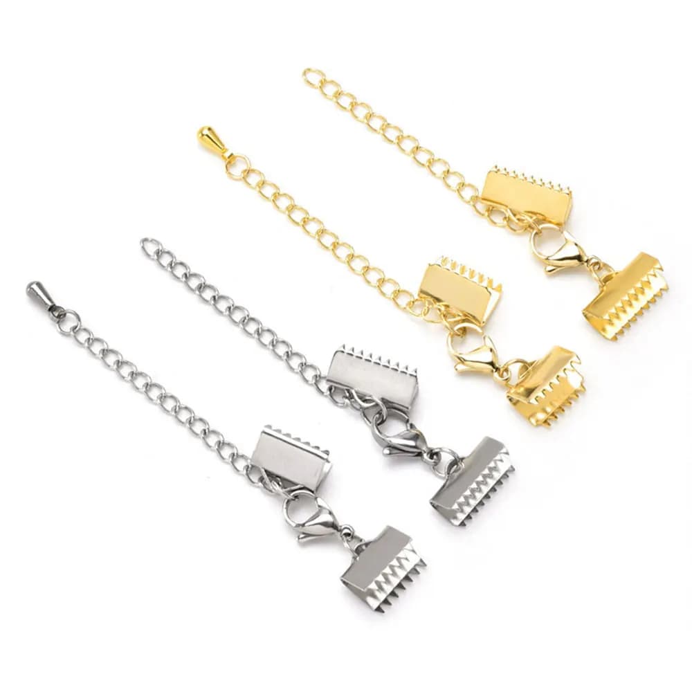 10Set Stainless Steel Cord End Fastener Clasps With Chains Lobster Clasps Connectors For DIY Necklace Bracelet Jewelry Making