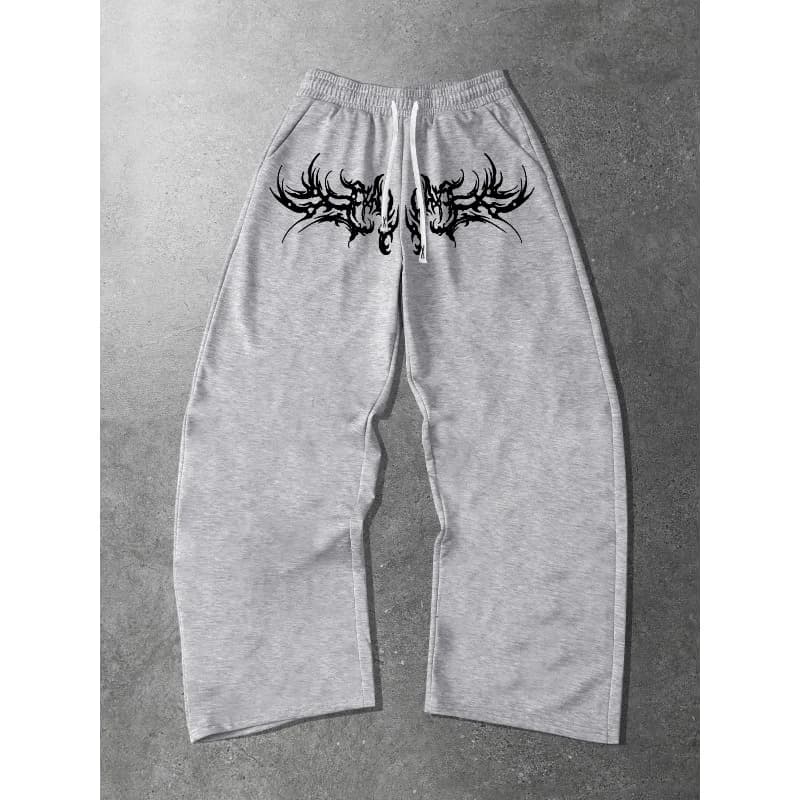 Men's Thorn Printed Running Pants - Loose Straight Leg Casual Sports Pants with Adjustable Drawstring Waist Belt