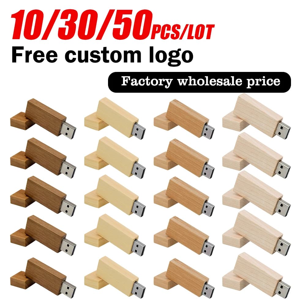 10/30/50 pz / lotto Logo personalizzato personalizzato gratuito Chiavetta USB in legno Pendrive 4 GB 8 GB 16 GB 32 GB 64 GB 128 GB Cle USB 2.0 Regalo di nozze