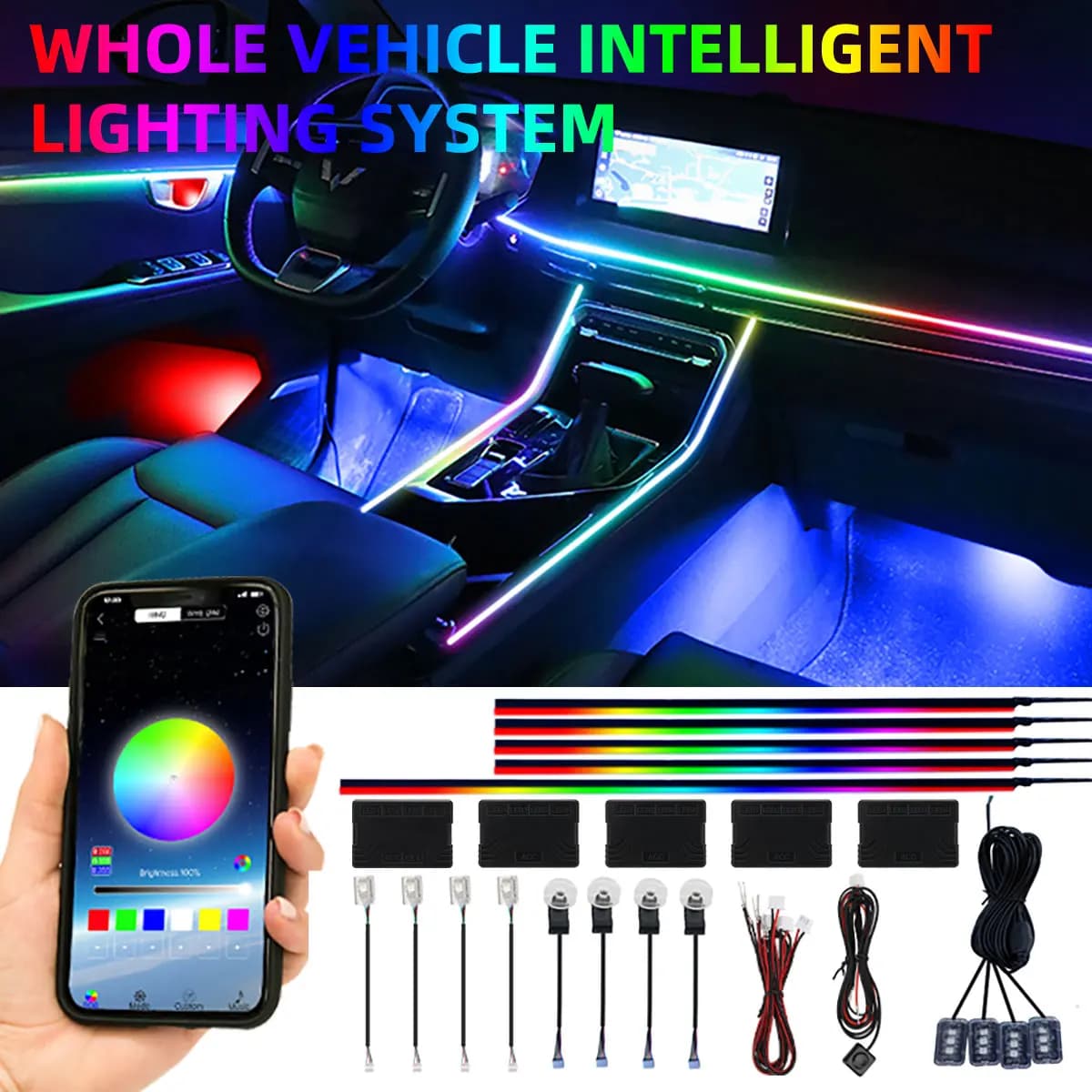18 in 1 Full Color Symphony Car Ambient Light interni guida acrilica LED Strip Light decorazione lampada atmosfera tramite controllo APP
