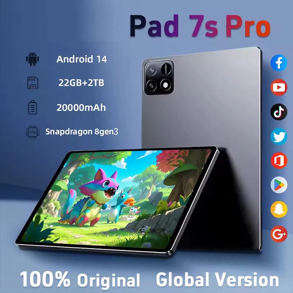 Flagship Tablet PC Pad 7SPro Versione globale Snapdragon 8 gen3 Tablet 22GB + 2TB Originale 5G Dual SlM Android 14 Tab HD 20000mAh