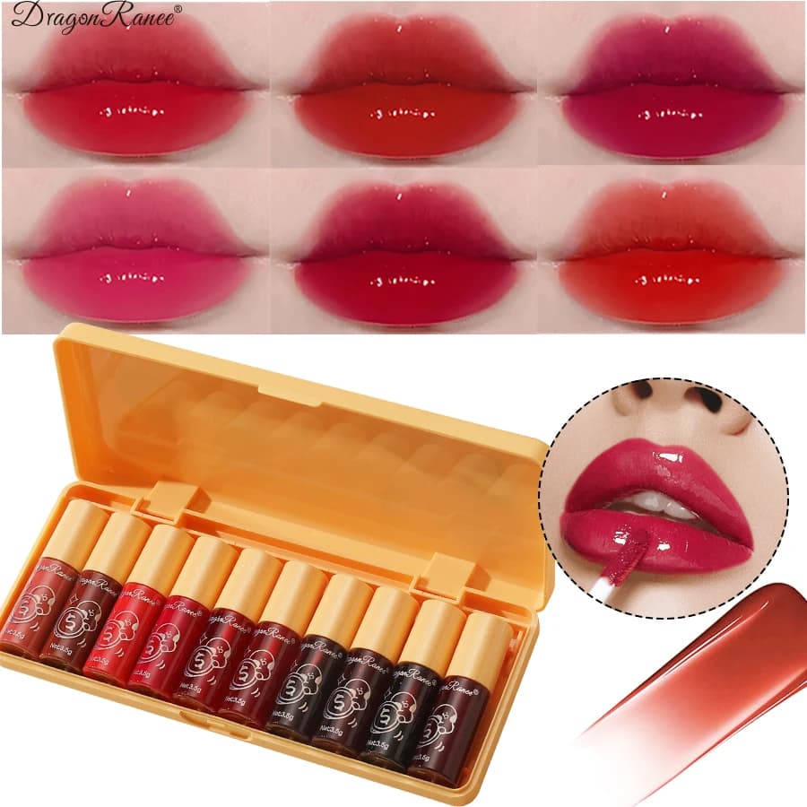 10 pack lip gloss set box with water gloss mirror, gentle lip gloss, moisturizing and versatile lip gloss, long-lasting whitenin