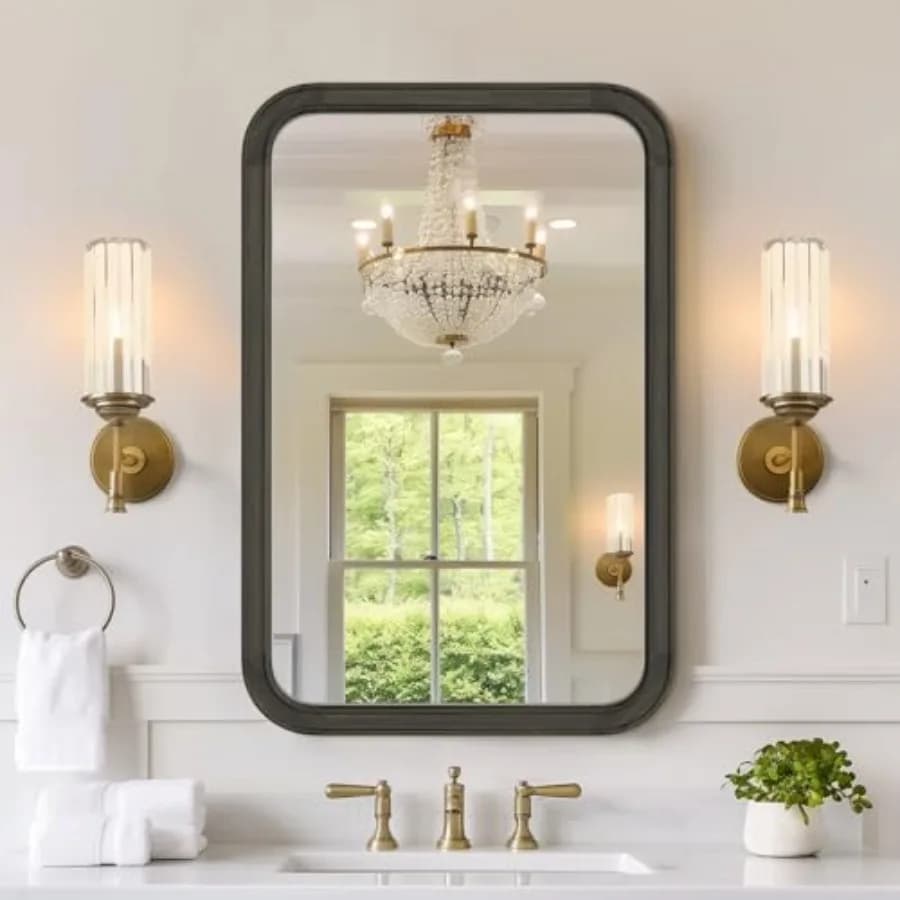 Specchio da Bagno in Legno per Parete 20x30 Pollici, Specchio Rettangolare con Cornice in Legno per Bagno Stile Rustico, Decorativo da Parete