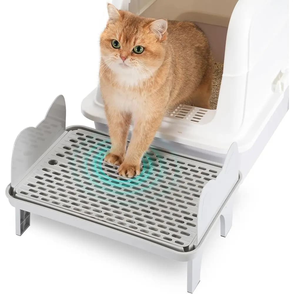 Lettiera Extra Large Anti-Tracciamento con Protezione Antispruzzo Rimovibile, Gradino Antiscivolo per Gatti Anziani e di Piccola Taglia (Grigio)
