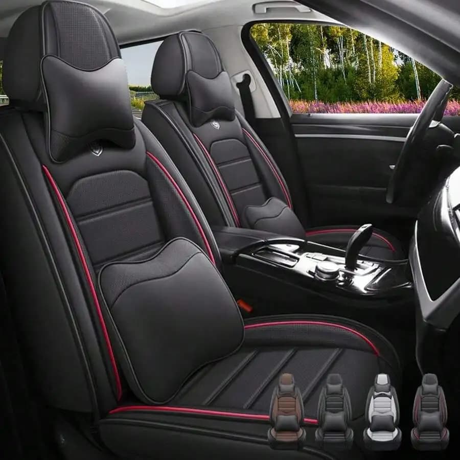Luxury Car Seat Covers Full Set Front Rear Faux Leather Waterproof Breathable Airbag Compatible