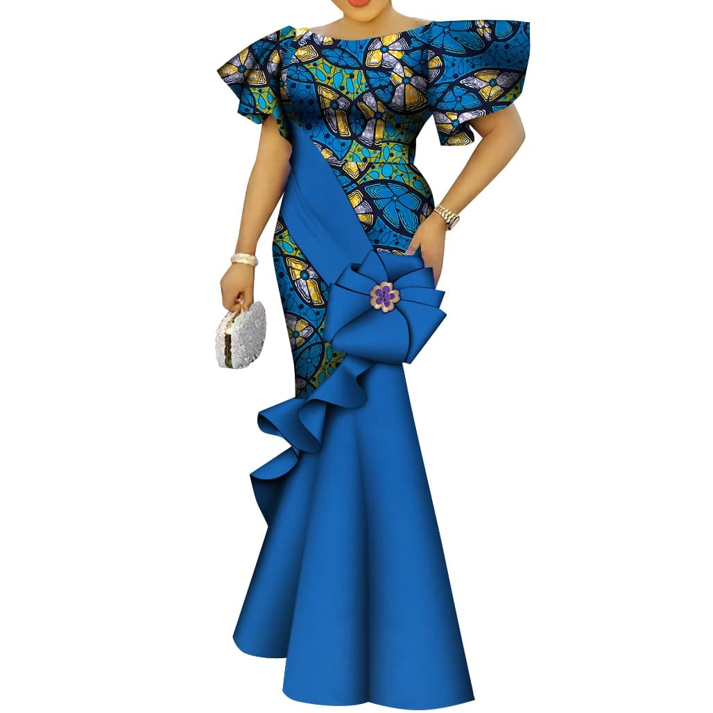 Abito da donna africano Abiti da sera eleganti da donna Ankara Abiti lunghi Abiti a fiori Abiti Abiti da chiesa per le donne WY9498