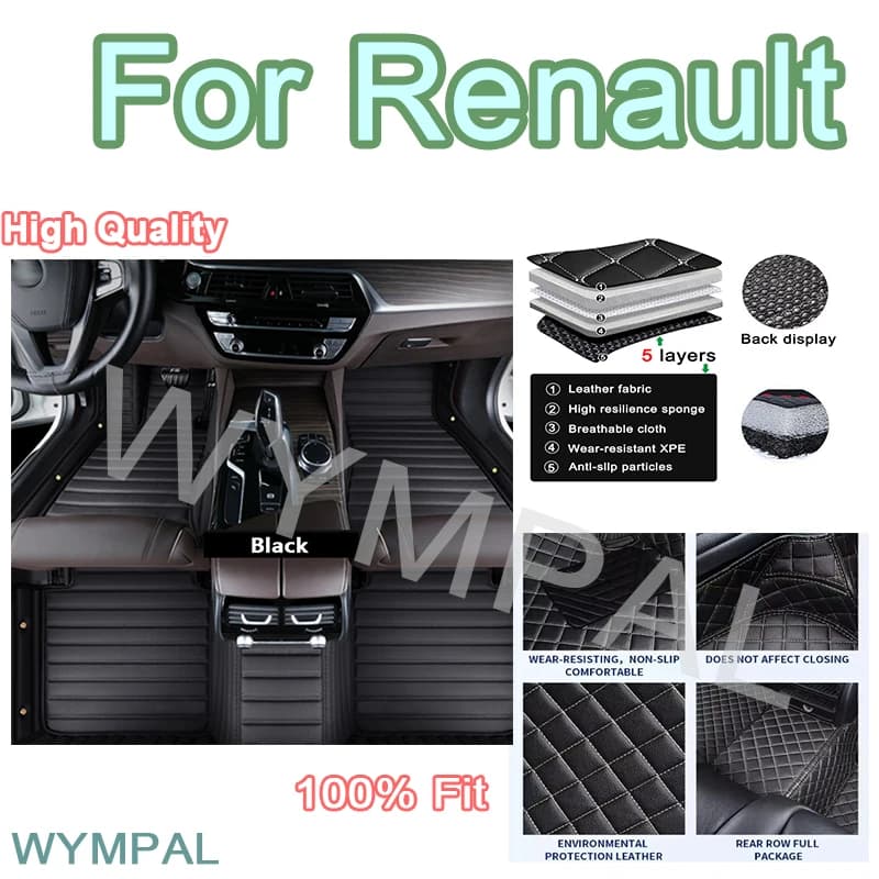 Tappetini per auto personalizzati di lusso per Renault Latitude Scenic Twingo Logan Espace accessori cuscinetti interni