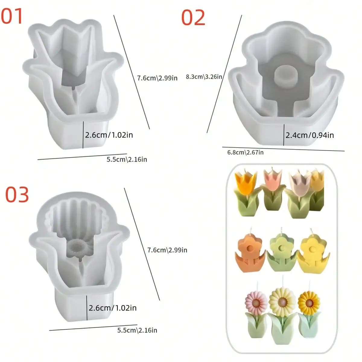 Stampo in silicone 3D a forma di fiore per candele fai da te, stampo in resina per candele profumate, stampo in gesso a forma di tulipano e girasole, adatto per il fai da te artigianale