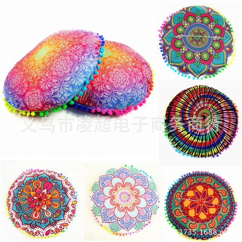 Mandala Floor Pillows Case Bohemian Meditation Cushion Cover Round Flower Print Pouf Retro Boho Tapestry Cover Cases 2pc/lot