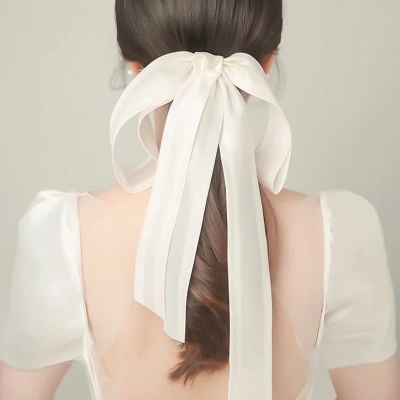 Fashion Solid Color Hair Bow Hairpin Bridal Long Tassel Hair Clip Double Layer Bows Satin Headwear Female Hair Accessories