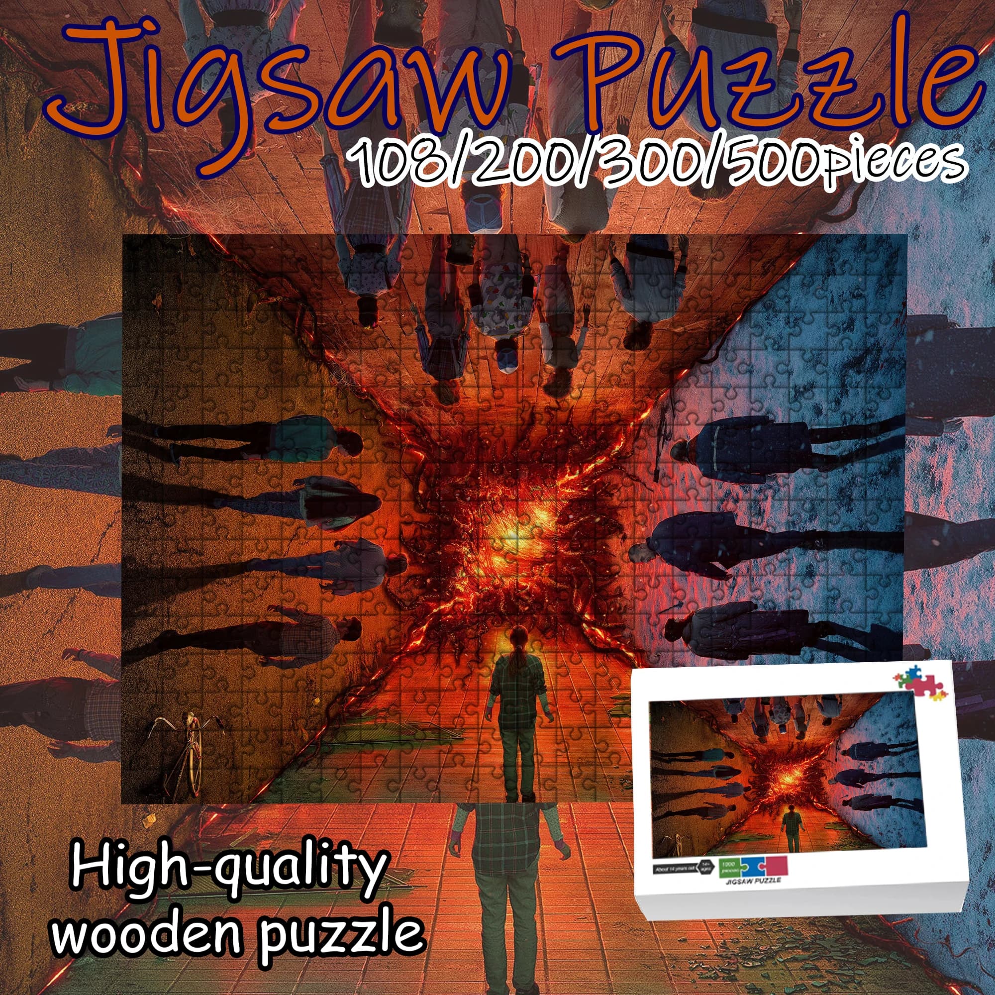 Puzzle in Legno Stranger Things 108/200/300/500/1000 Pezzi, Alta Qualità, Regalo Divertente, Gioco per Feste