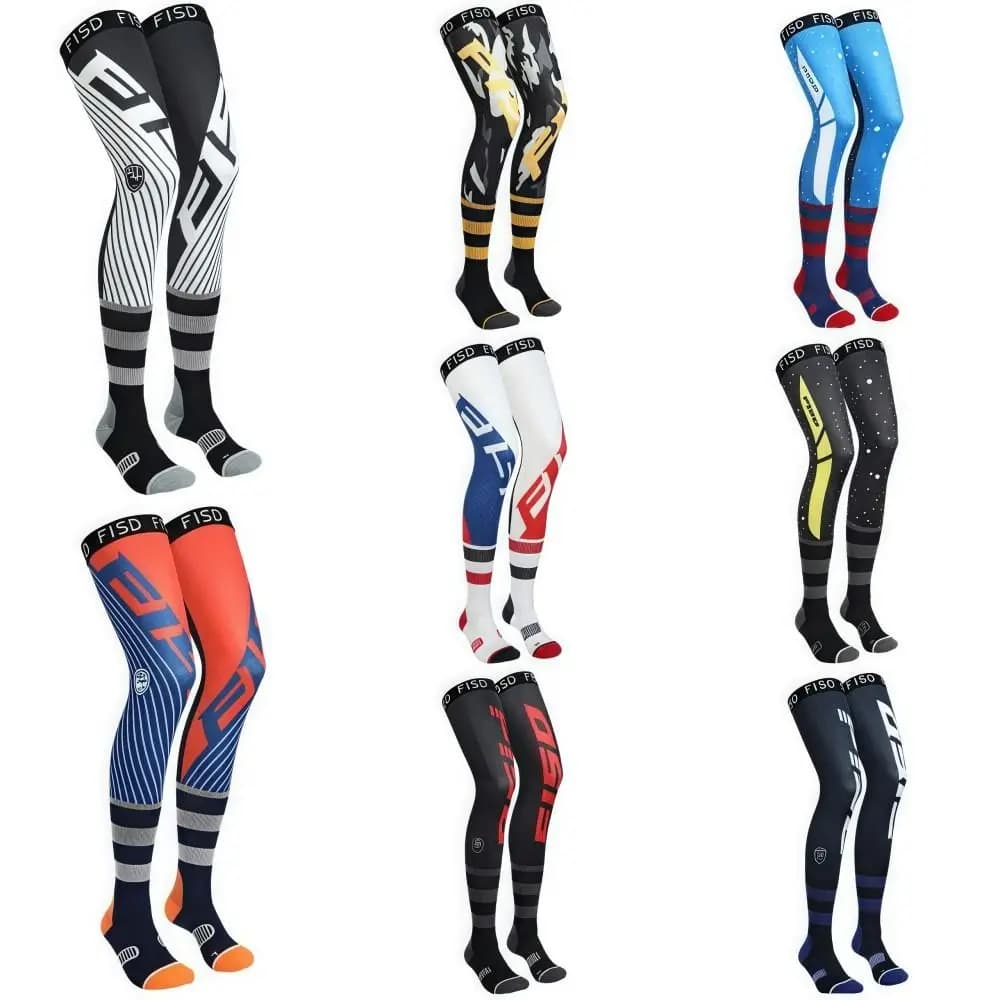 Ginocchiere Elastiche per Moto in Seta Ghiacciata Antiscivolo, Calze a Compressione per Motocross con Fantasie Fresche, Calze Sportive da Moto