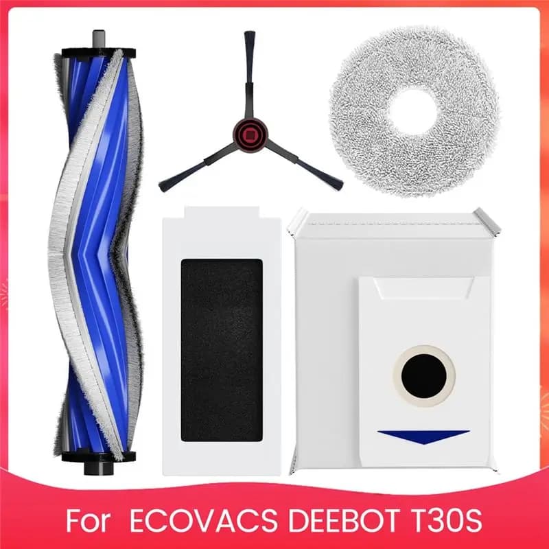 A02M - Ricambi per Robot Aspirapolvere ECOVACS DEEBOT T30S Combo: Spazzole Principali e Laterali, Filtri HEPA, Panni Lavapavimenti, Sacchetti Raccoglipolvere