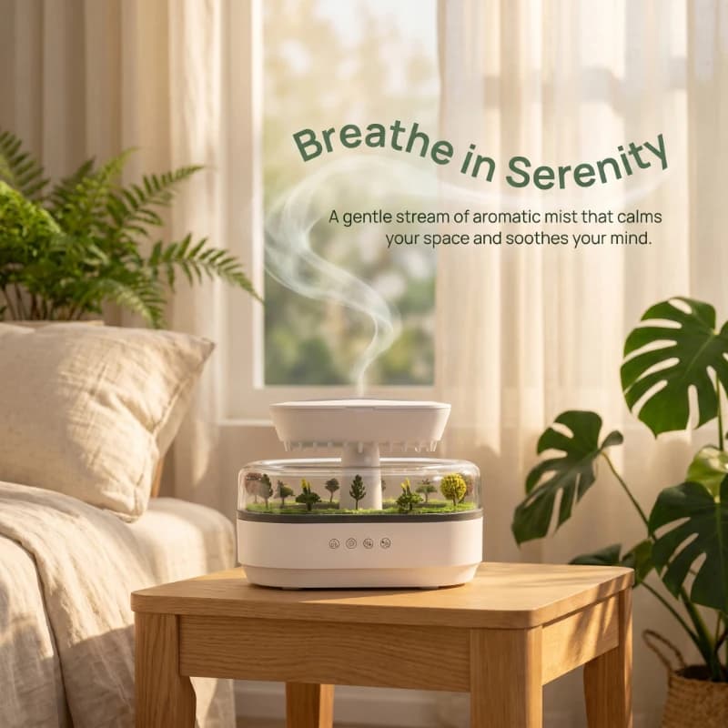 Umidificatore a Ultrasuoni da 250ml con Effetto Pioggia, Diffusore di Oli Essenziali con Rumore Bianco e Luce a 7 Colori per Camera da Letto