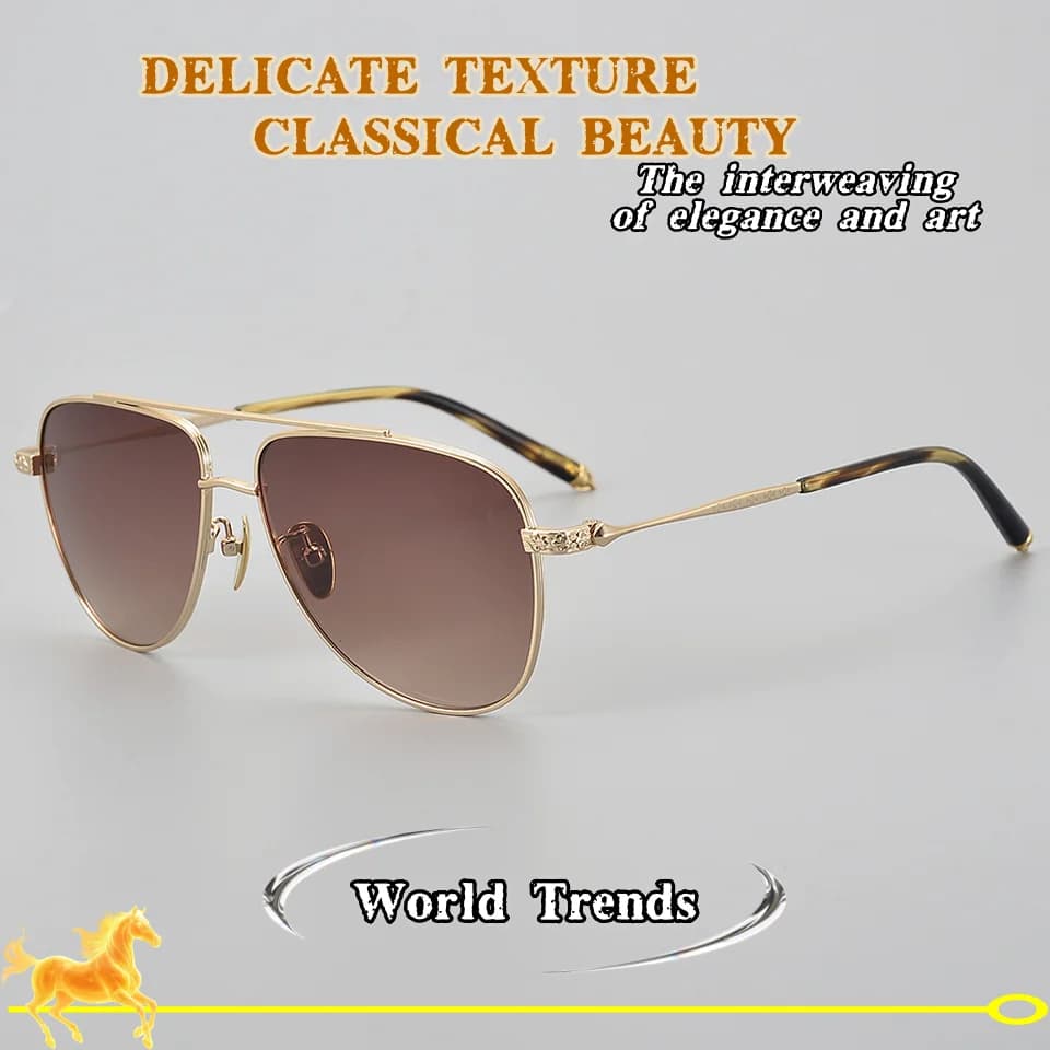 2026 Leisure Fashion Luxury Brand Men's Sunglasses Holiday Travel Driving Sunscreen UV400 Women's Pure Titanium Pilot Sunglasses