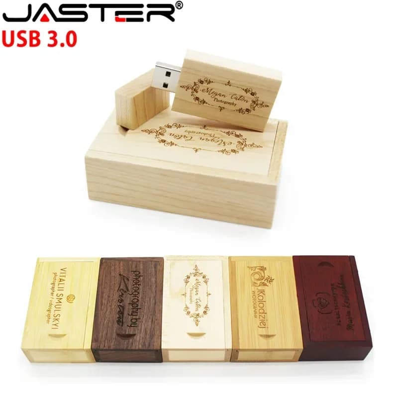 JASTER USB 3.0 1PCS Logo gratuito Chiavetta USB in legno Chiavetta USB Box Pendrive 4GB 16GB 32GB 64GB Logo personalizzato Fotografia Regalo di nozze