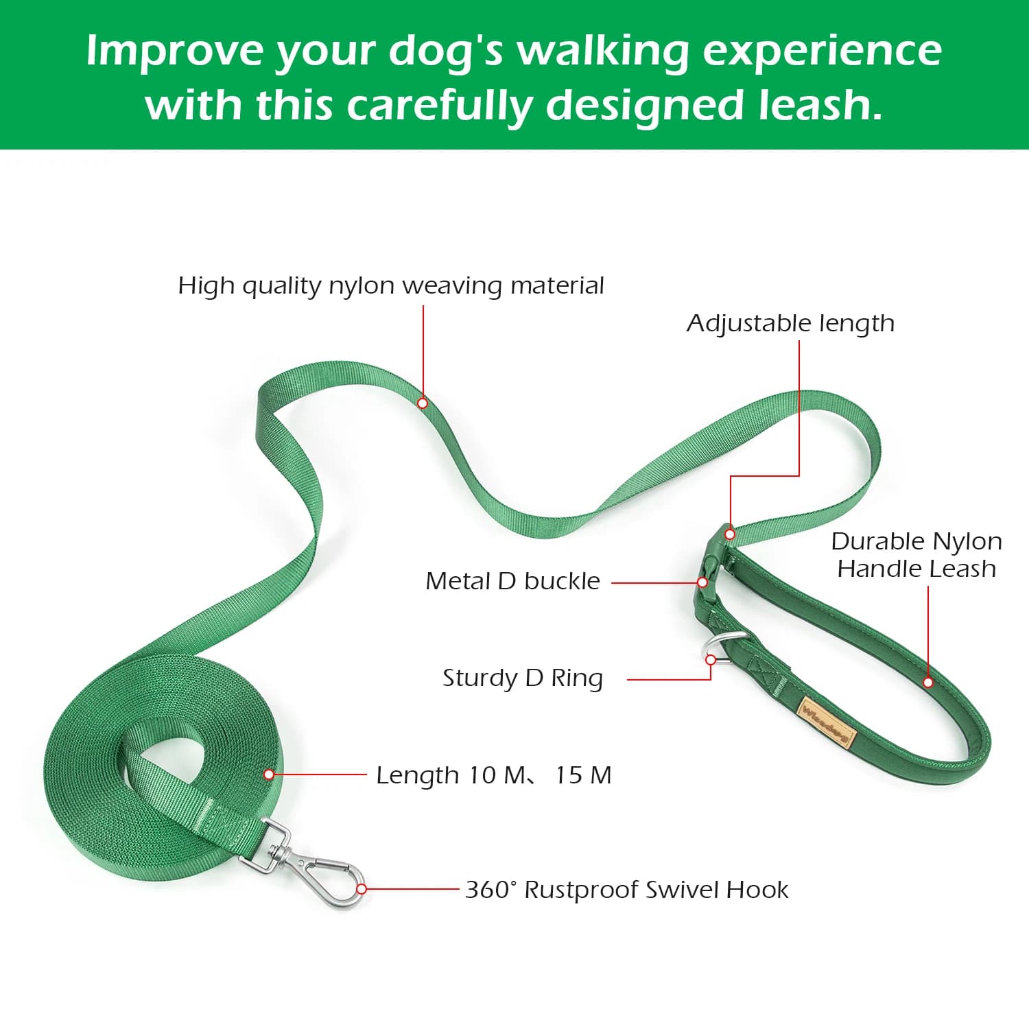 Hands Free Long Dog Leash Comfort and Safety Padded Adjustable Walking Running Training Dog Leash Supplies 3M 5M 10M 15M