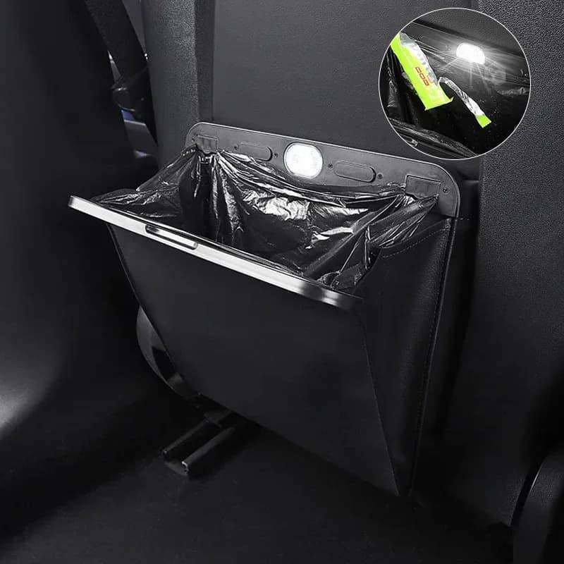 Borsa per la spazzatura dell'auto, impermeabile, adsorbimento magnetico, bidone della spazzatura, tasca portaoggetti in pelle appesa per sedile posteriore per Tesla Model 3 Y