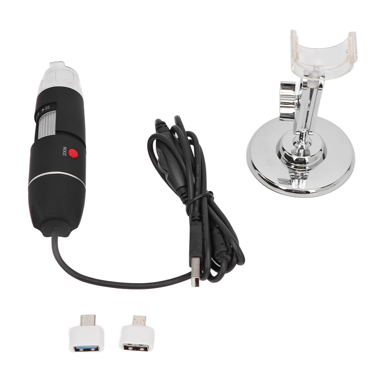 Microscopio Digitale USB 3 in 1 1600X con 8 LED, Ingrandimento Regolabile, Fotocamera Endoscopica con Supporto per Ispezioni