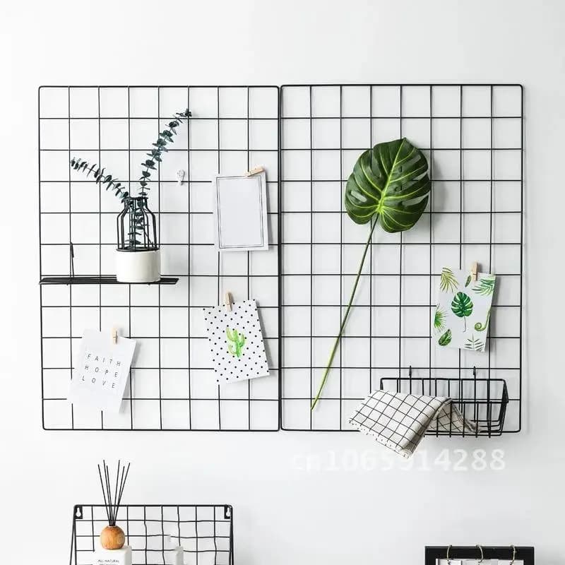 5 dimensioni Nordic Metal Mesh Grid Fai da te Foto da parete Cartoline Decor Wall Home Frame Mesh Organizer Photo Display Art Pictures Shelf